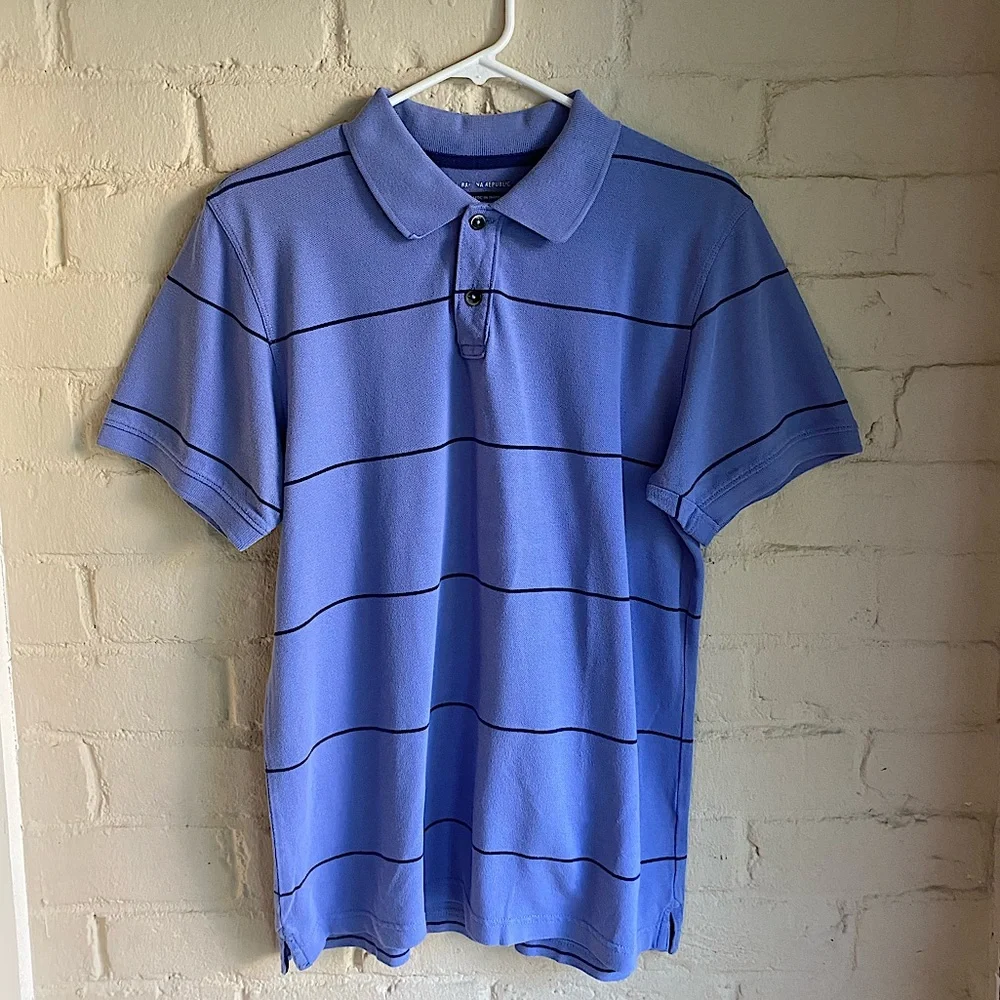 Banana Republic dark & light blue stripped business casual polo size medium